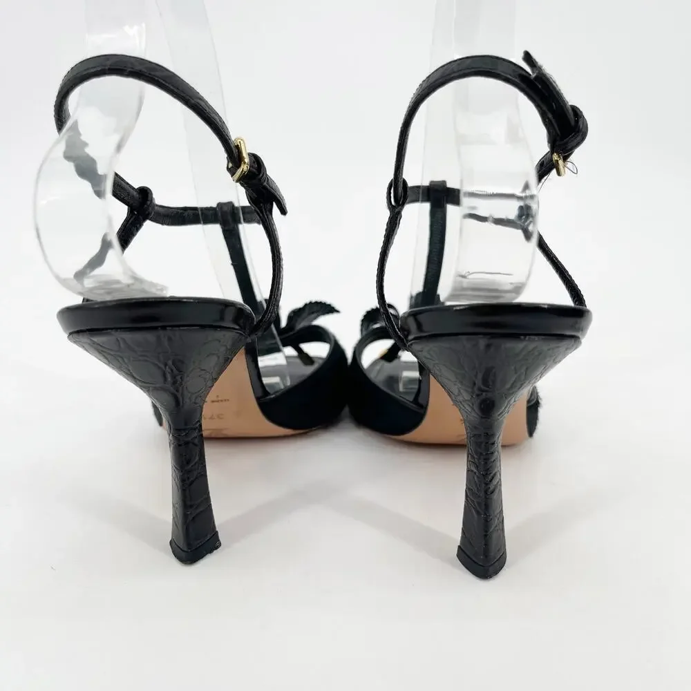 Vintage Louis Vuitton Black Pony-Style Calf Leather Rose T-Strap Sandals EU 37.5